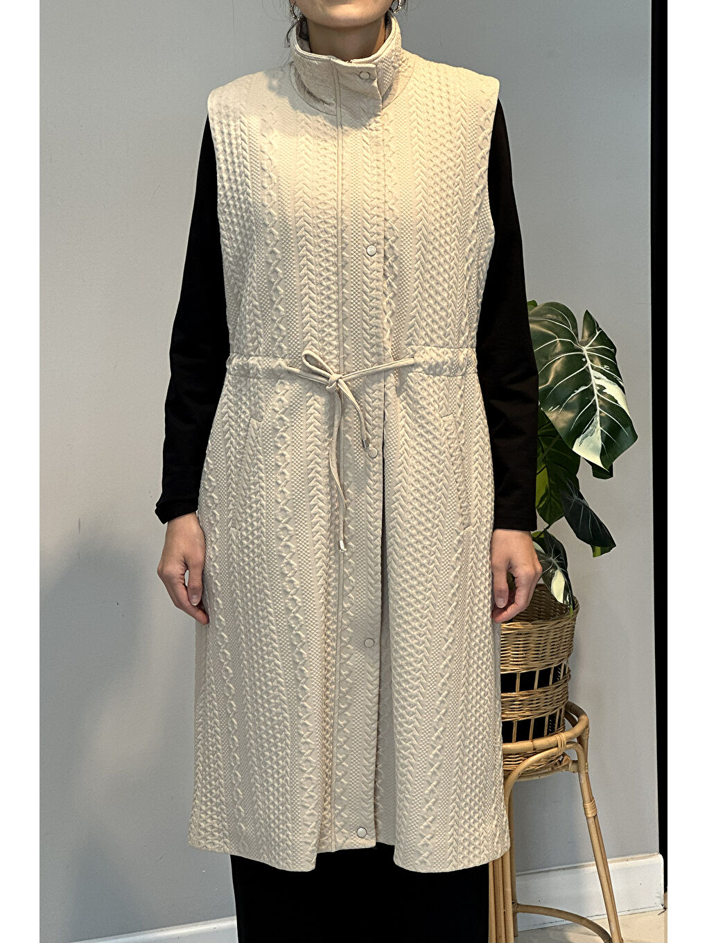 Örme Jakar Detay Yelek 14361 Bej-1