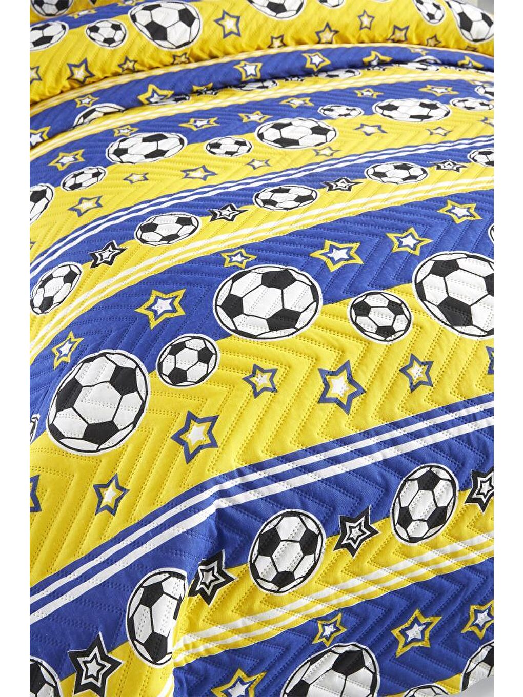 Karışık Ultrasonik Kapitoneli Şampiyon Tek Kişilik Yatak Örtüsü Sarı Lacivert-1