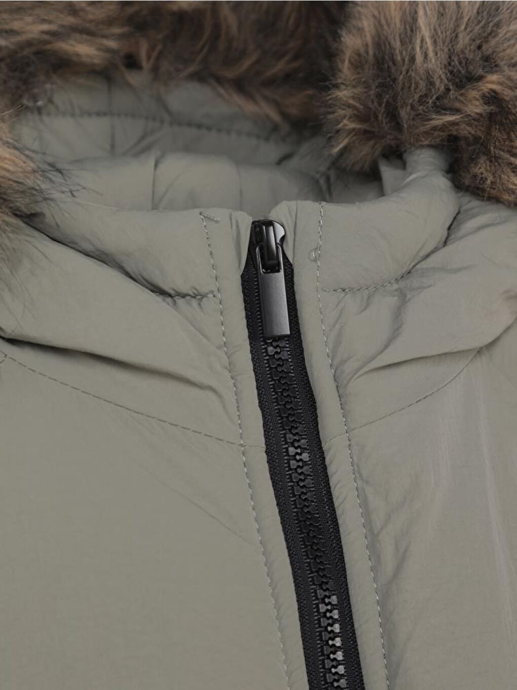 Haki Boys Kürk Kapüşonlu 2-5 Yaş Mont-4