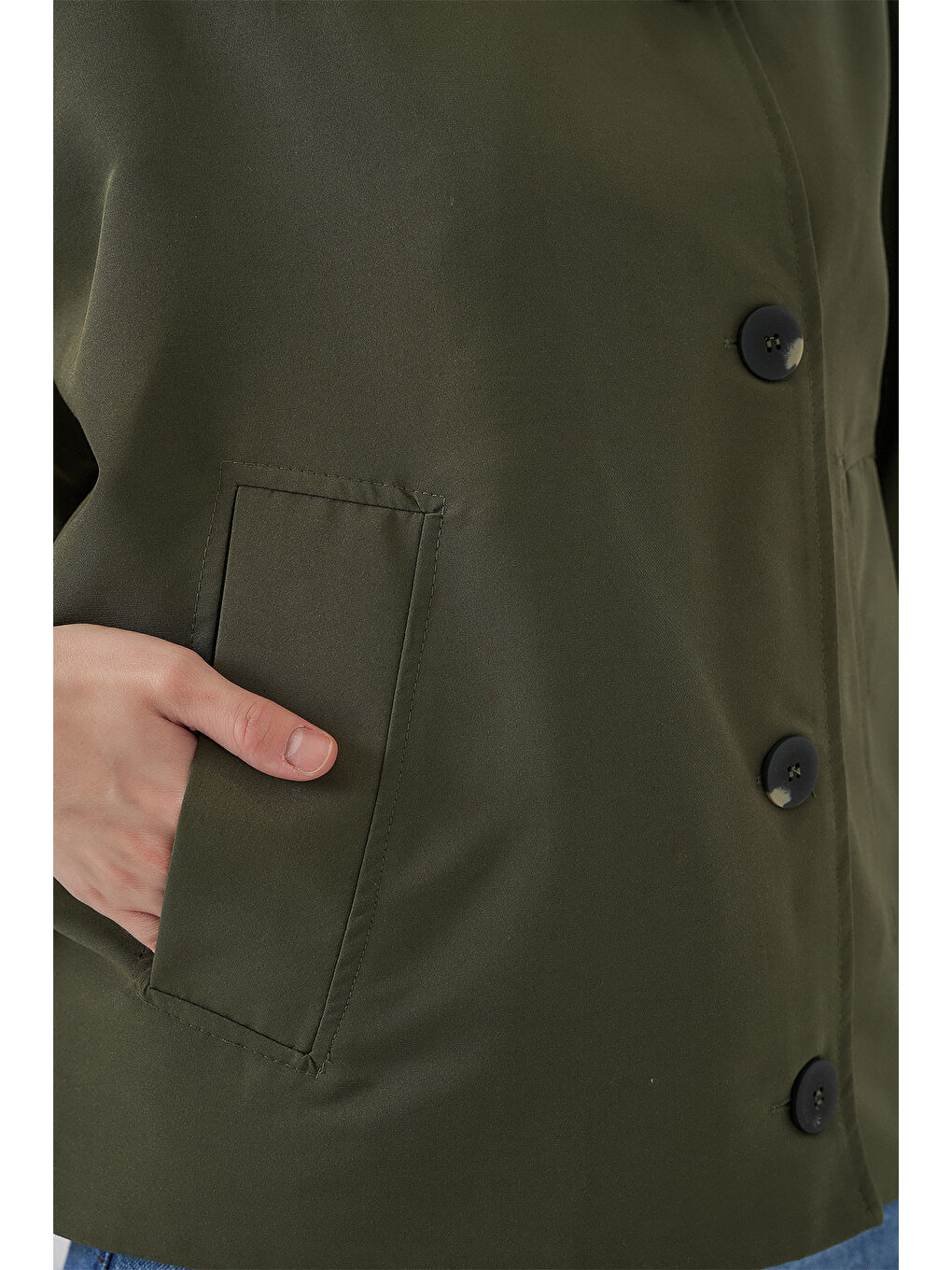 Kadın Oversize Kısa Trençkot 5977 - Haki-4