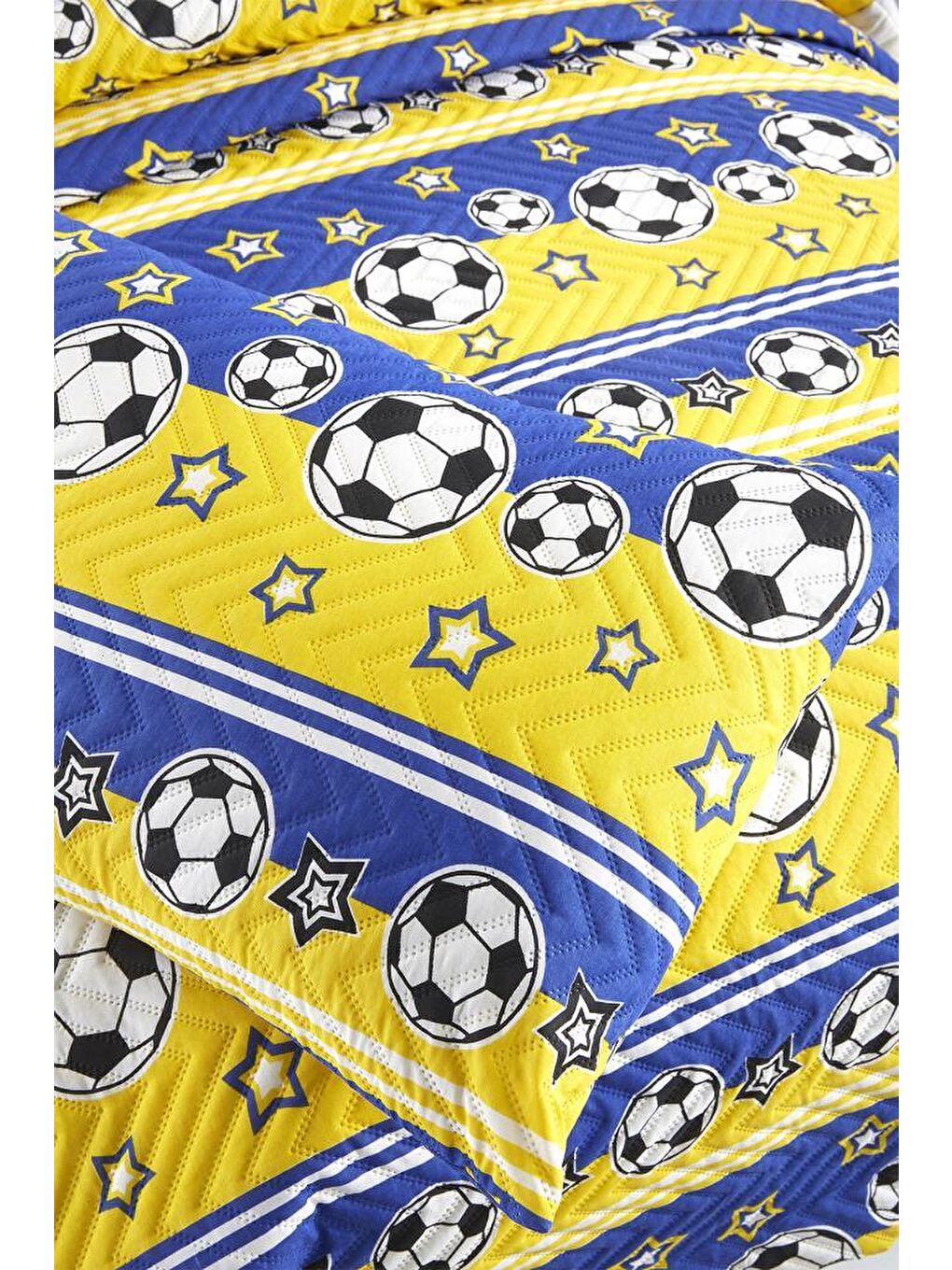 Karışık Ultrasonik Kapitoneli Şampiyon Tek Kişilik Yatak Örtüsü Sarı Lacivert-2