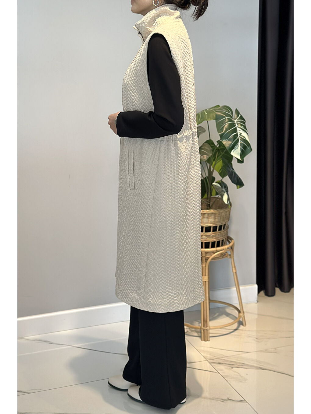 Örme Jakar Detay Yelek 14361 Bej-2