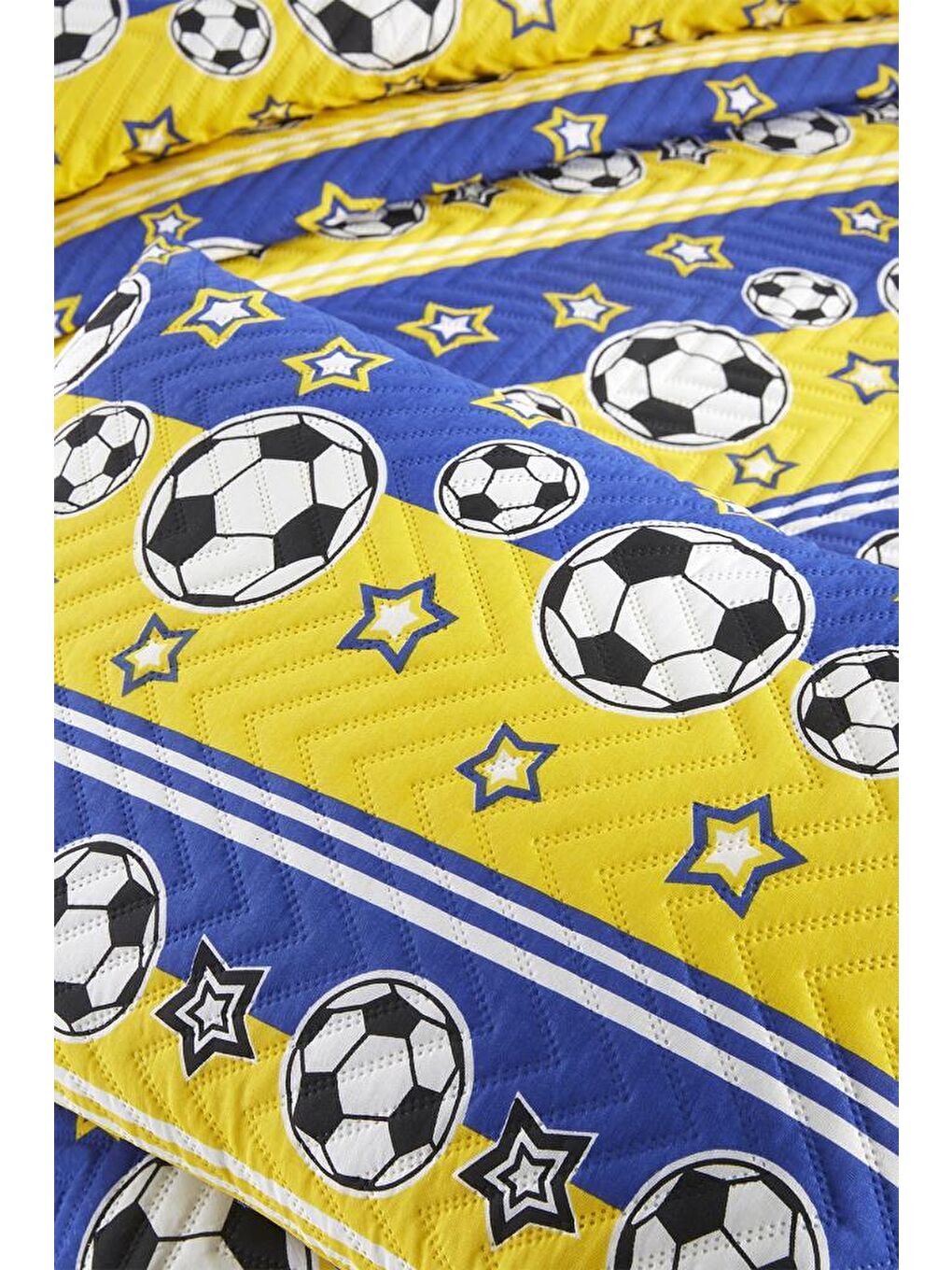 Karışık Ultrasonik Kapitoneli Şampiyon Tek Kişilik Yatak Örtüsü Sarı Lacivert-3