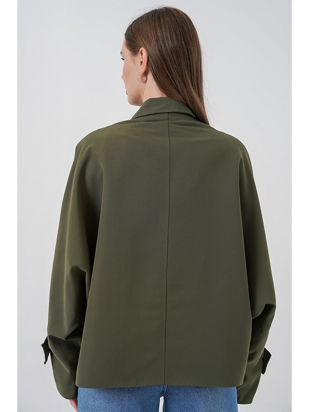 Kadın Oversize Kısa Trençkot 5977 - Haki-5