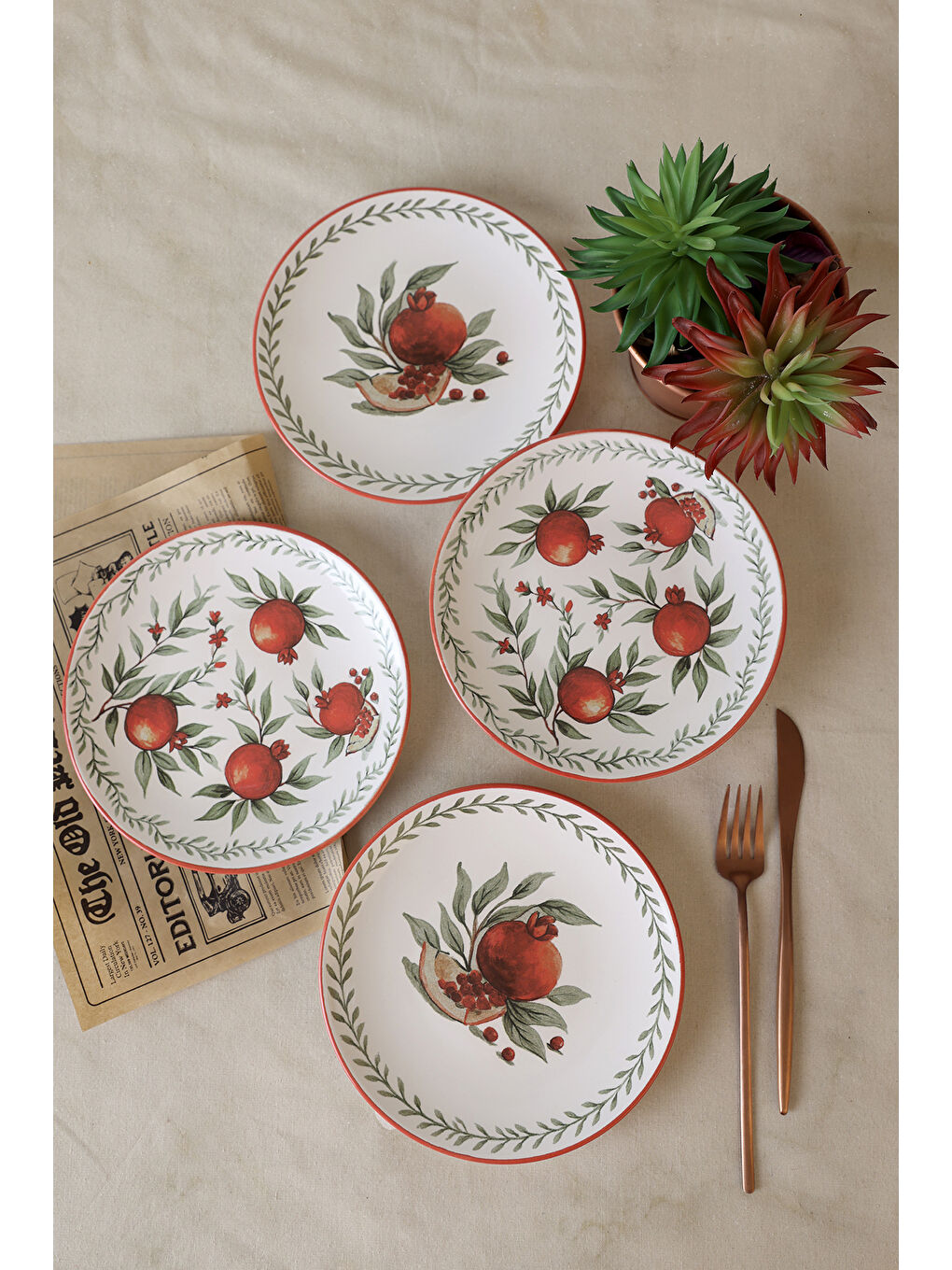 Karışık Nar Ege Pasta Tabağı 20 Cm 4 Adet