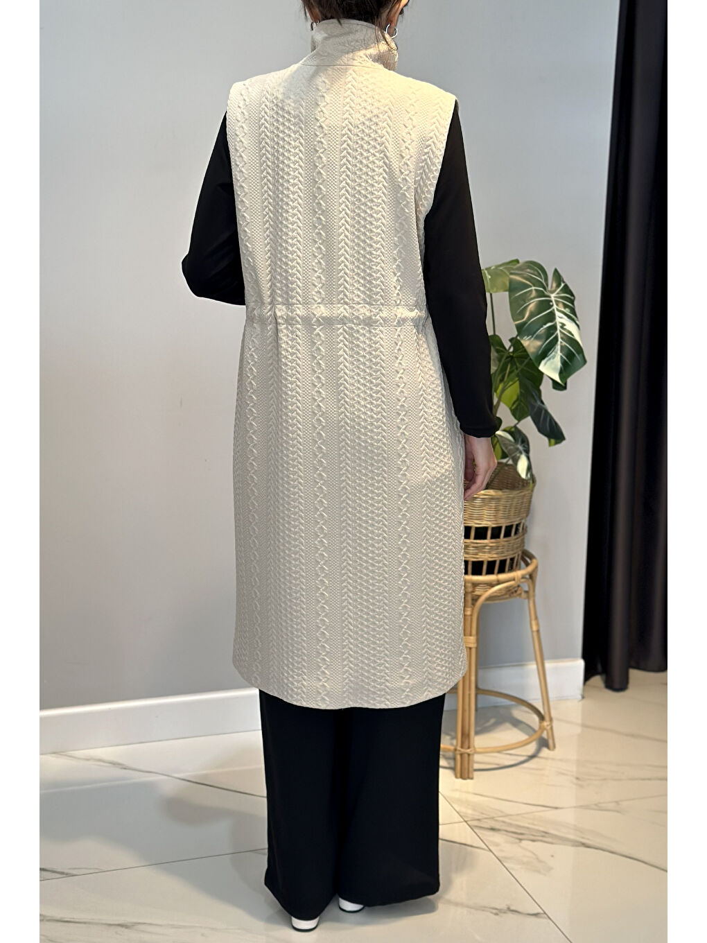 Örme Jakar Detay Yelek 14361 Bej-3