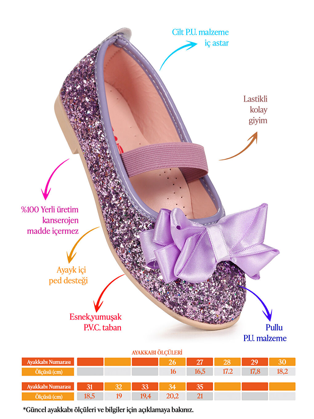 Lila Panı Cam Kırığı Fiyonk Lastikli Kız Çocuk Babet Ayakkabı-1