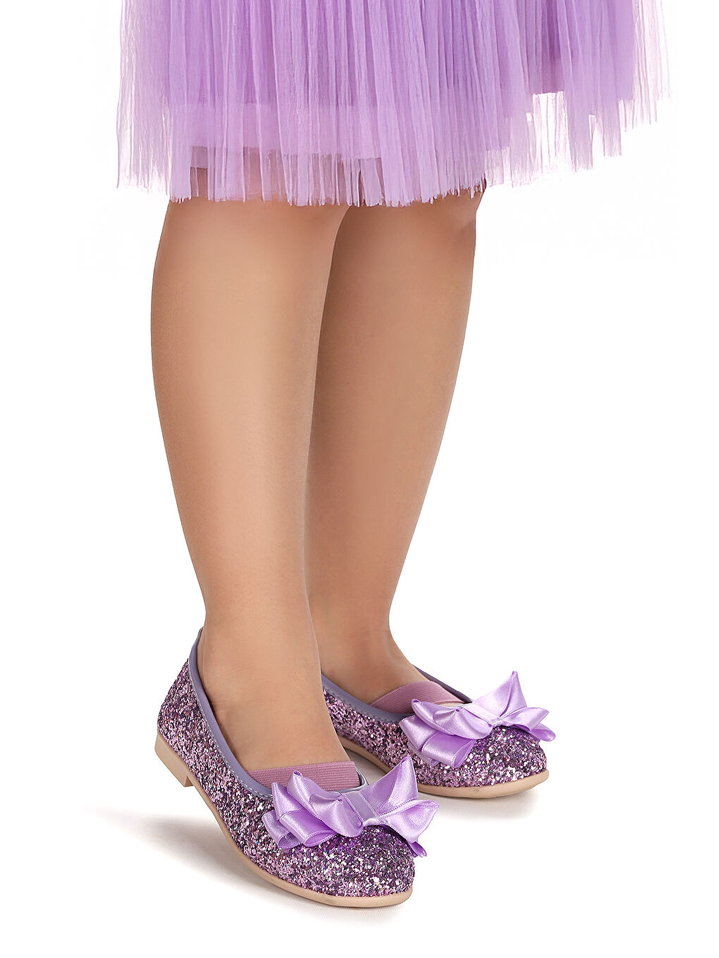 Lila Panı Cam Kırığı Fiyonk Lastikli Kız Çocuk Babet Ayakkabı-2