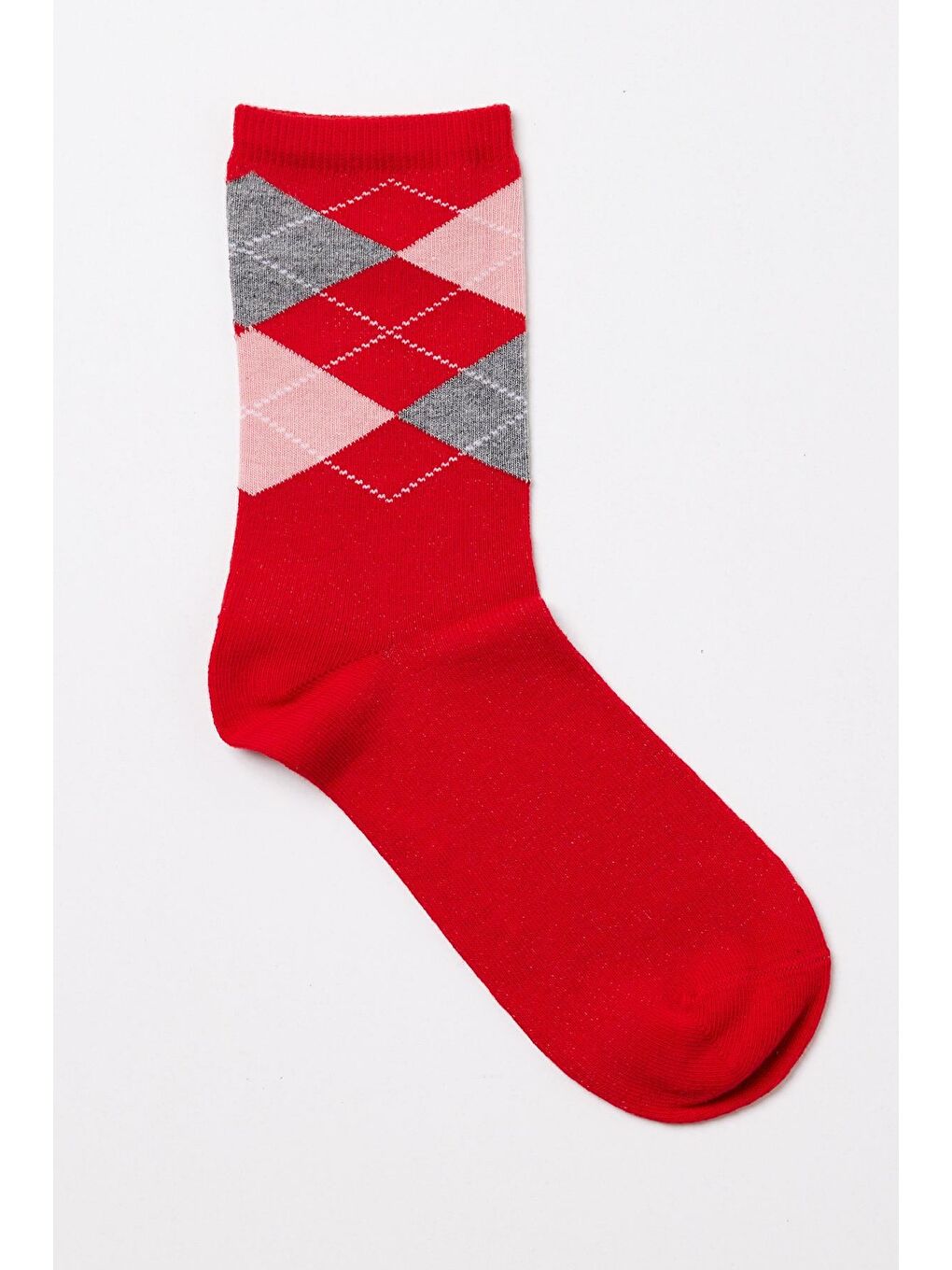 Kadın Ekose Desenli Pamuklu Soket Çorap Kırmızı-1