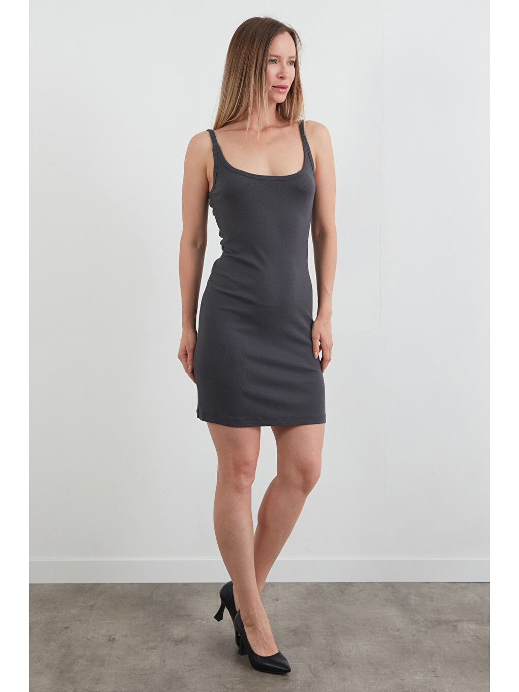 Antrasit Basic Askılı Modal Elbise