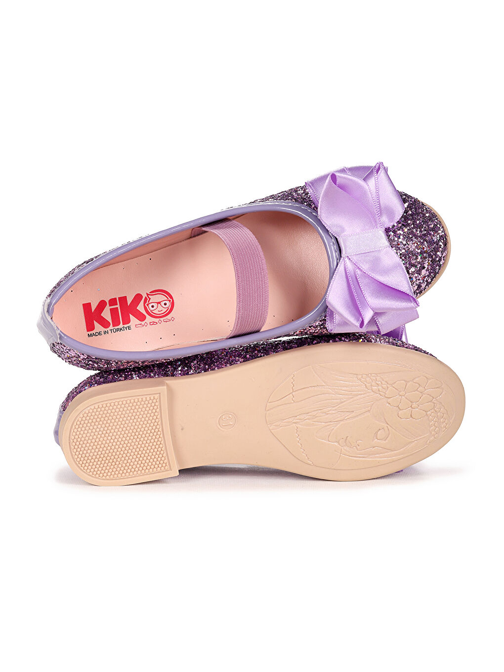Lila Panı Cam Kırığı Fiyonk Lastikli Kız Çocuk Babet Ayakkabı-4