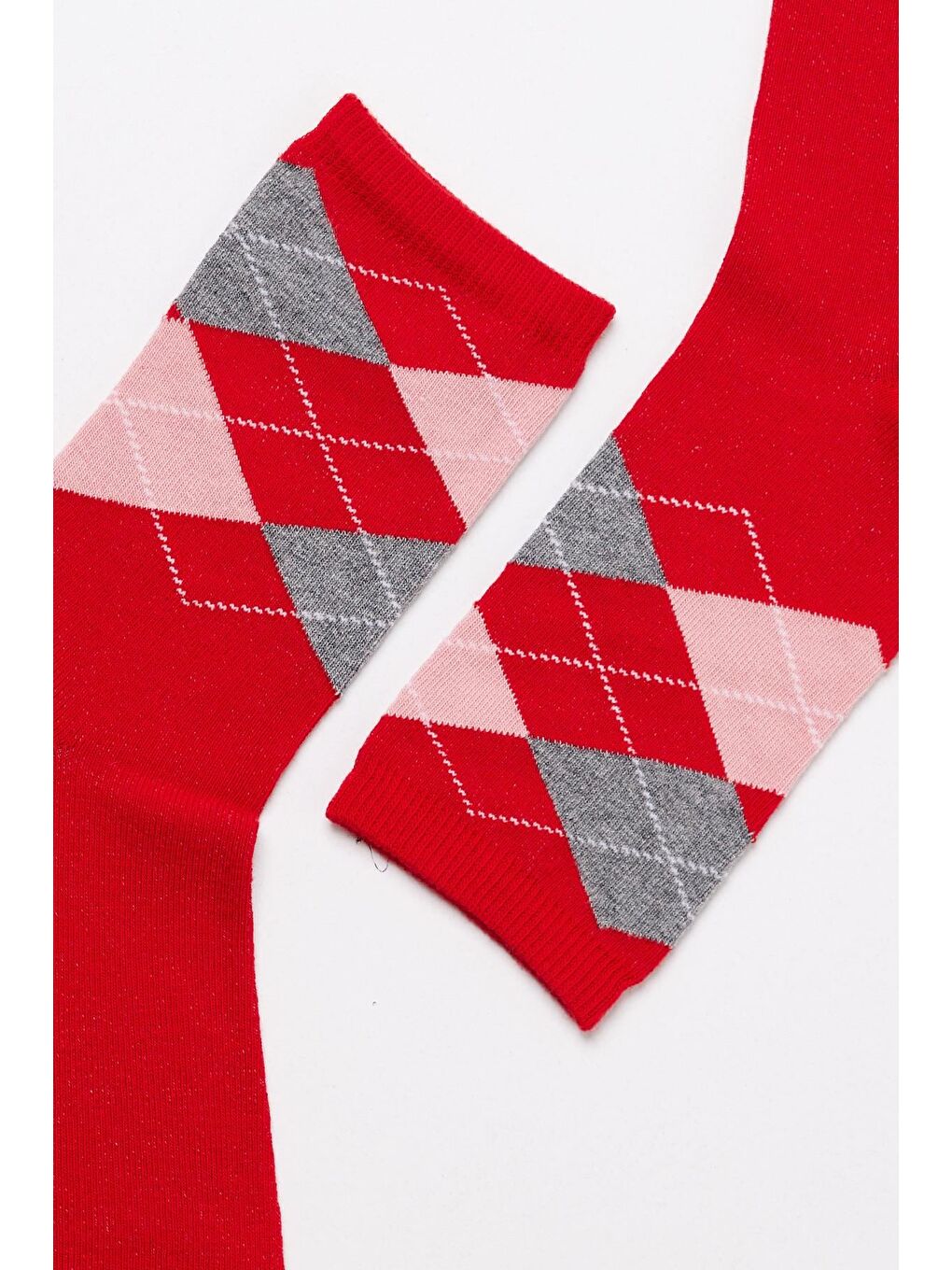 Kadın Ekose Desenli Pamuklu Soket Çorap Kırmızı-2