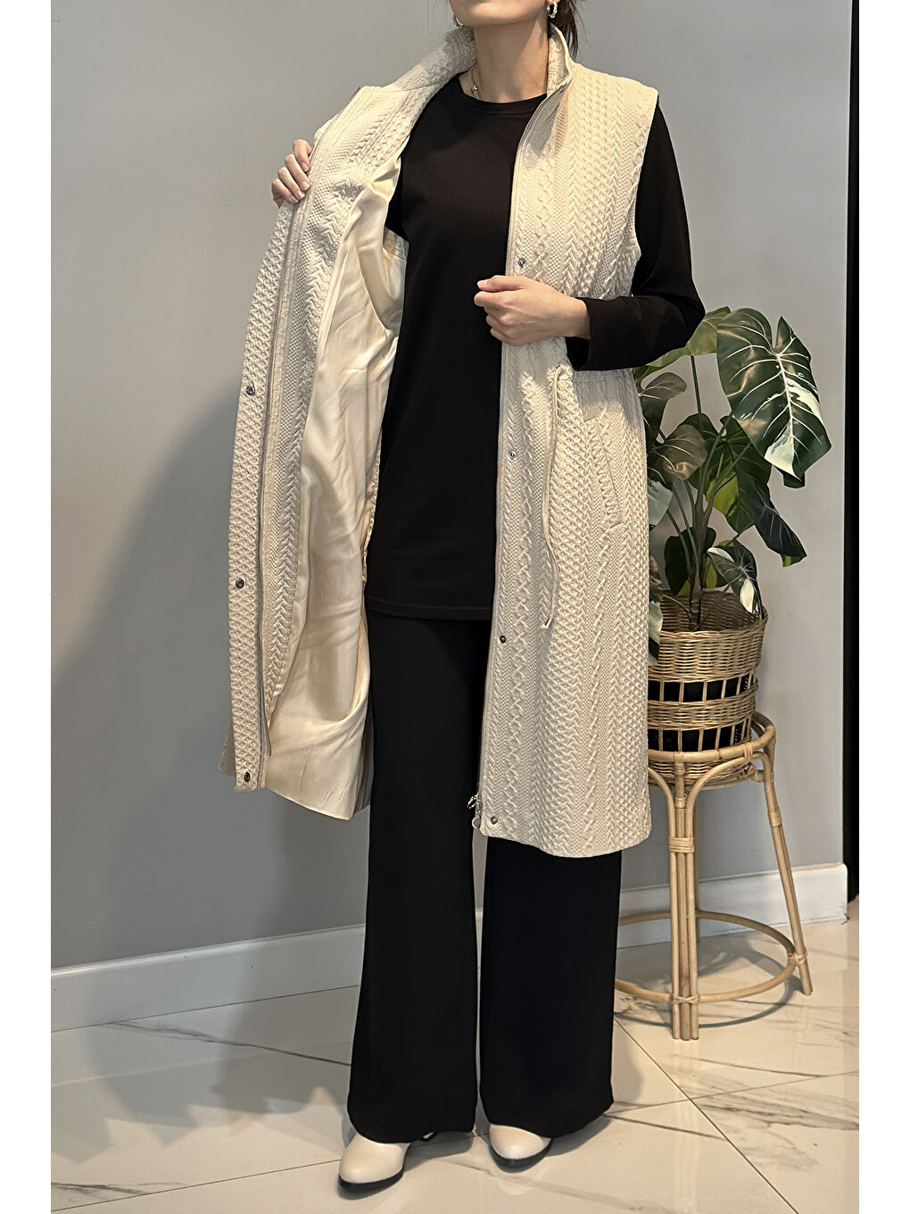 Örme Jakar Detay Yelek 14361 Bej-4