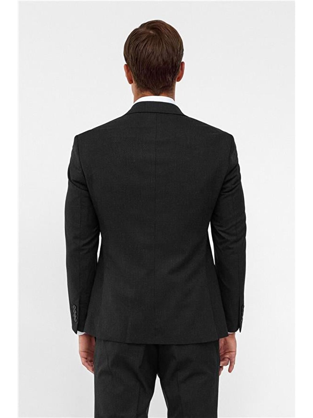 Siyah Slim Desenli Sivri Yaka 6 Drop Yelekli Takım Elbise-4