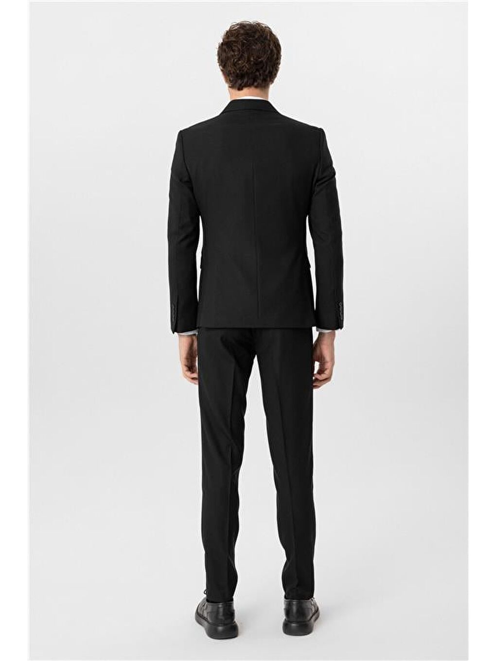 Siyah Slim Armürlü Sivri Yaka 6 Drop Takım Elbise-6