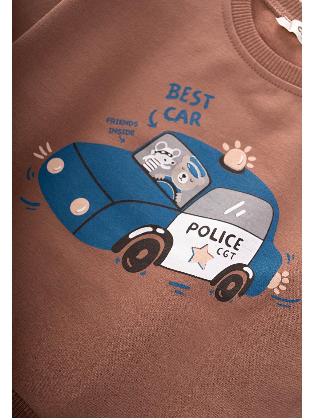 CİGİT Kahverengi Police Baskılı Sweatshirt 1-7 Yaş Açık Kahve - 2