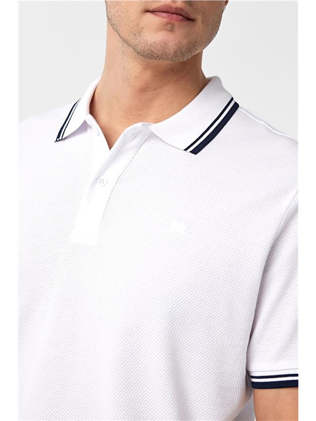 Beyaz Regular Armürlü Polo Yaka Tişört-1