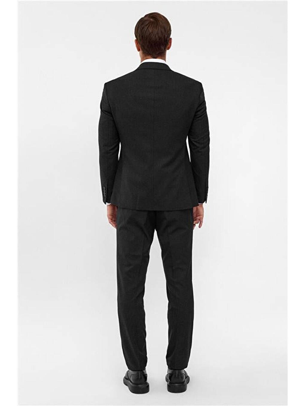 Siyah Slim Desenli Sivri Yaka 6 Drop Yelekli Takım Elbise-6