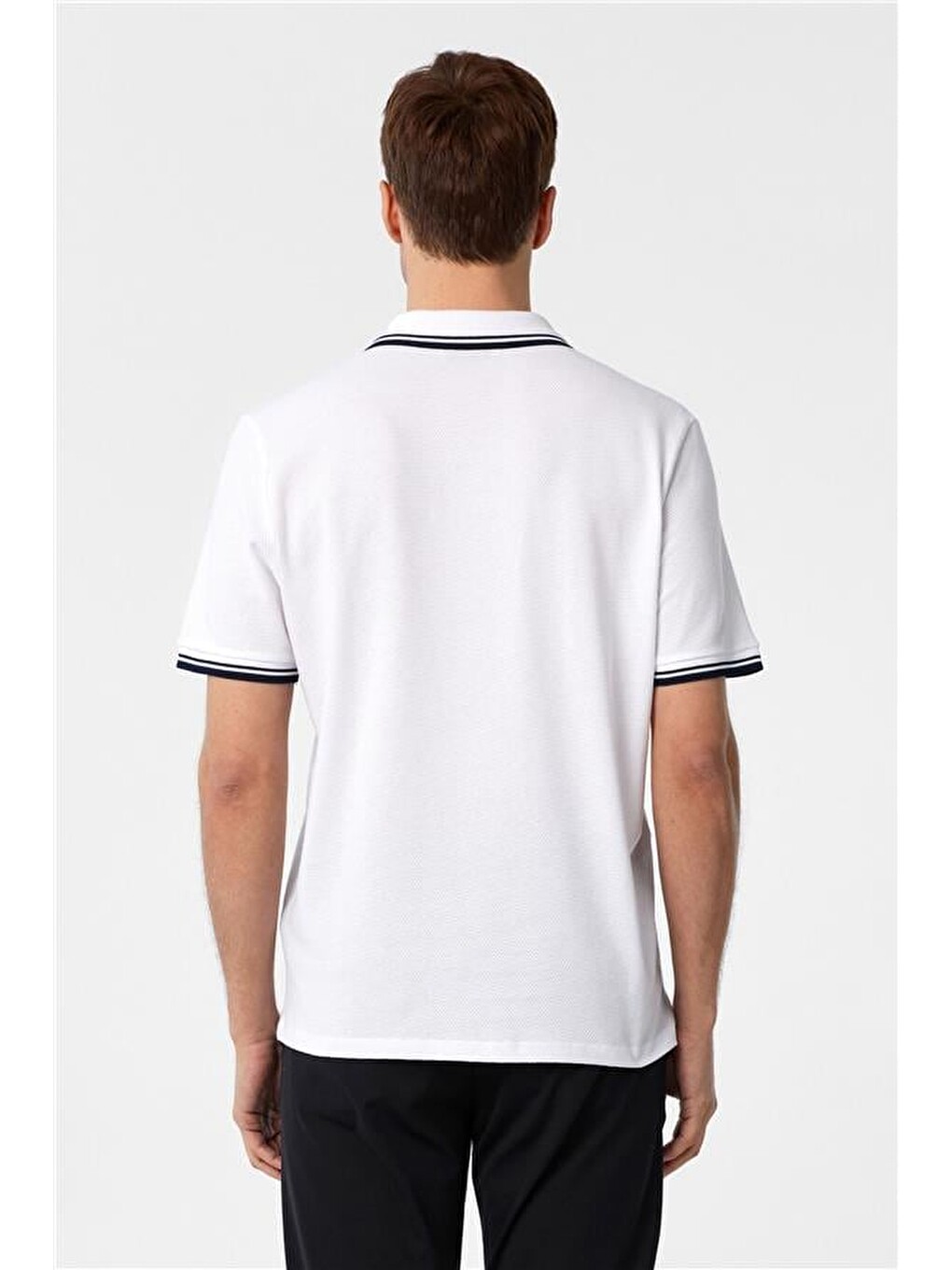 Beyaz Regular Armürlü Polo Yaka Tişört-3