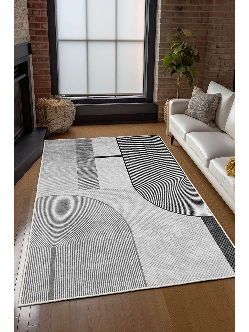 Gri Dekoratif Özel Tasarım Yıkanabilir İnce Kaymaz Tabanlı Modern Halı KECE FR50-3