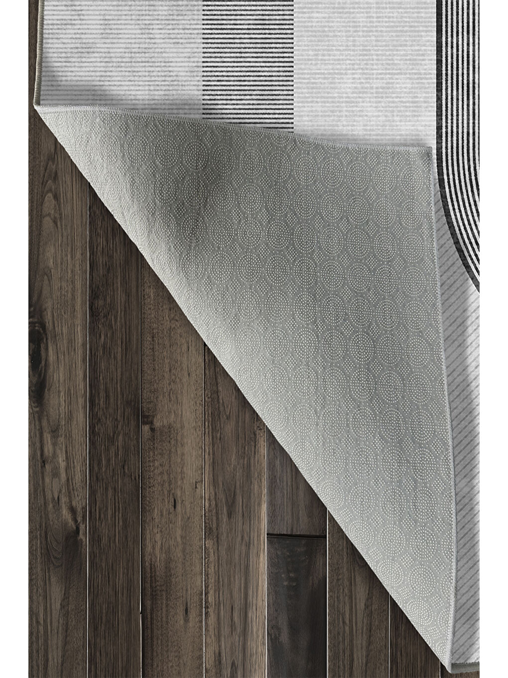 Gri Dekoratif Özel Tasarım Yıkanabilir İnce Kaymaz Tabanlı Modern Halı KECE FR50-4