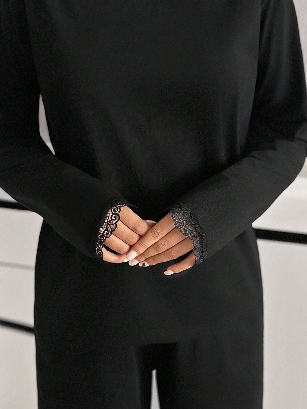 Dantel Detay Premium Siyah Suprem Pijama-1