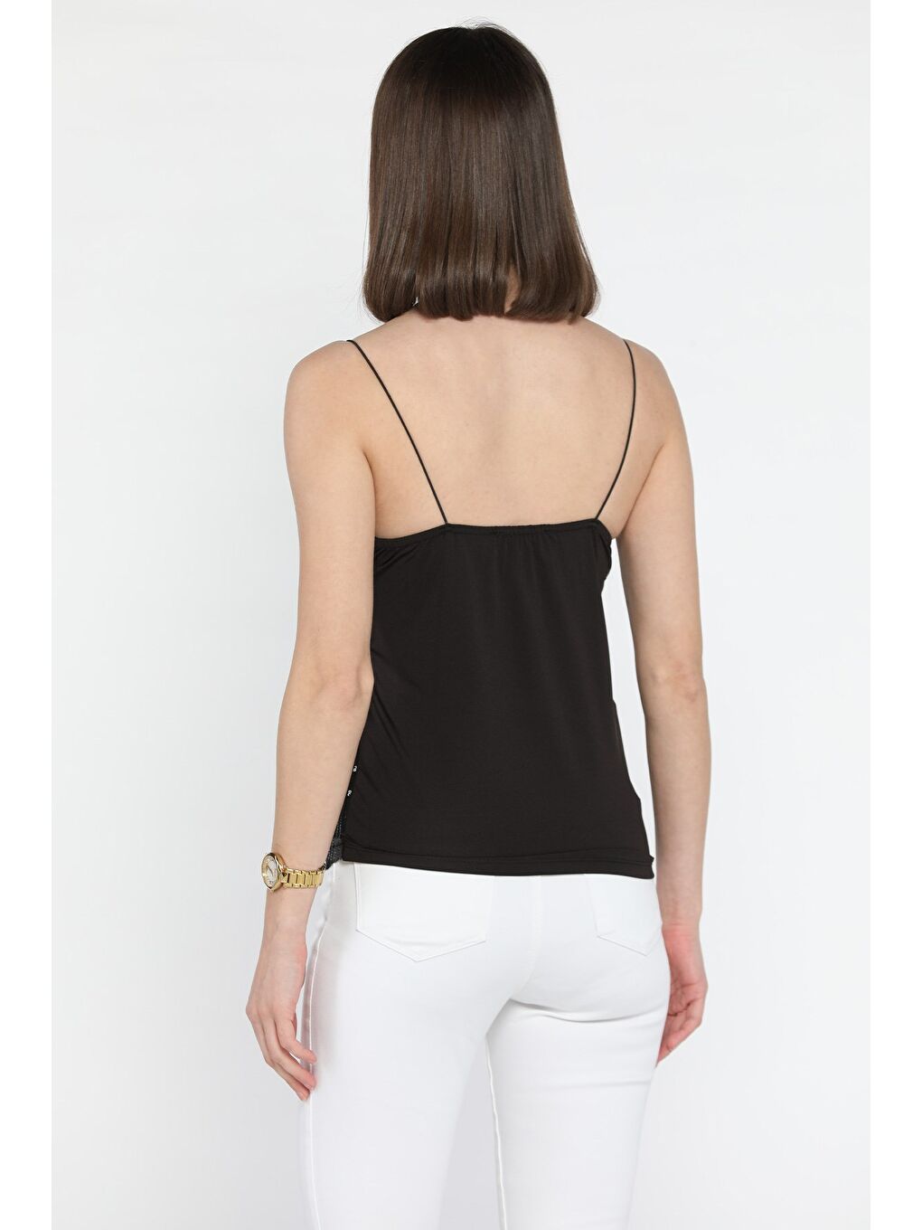 Siyah Kadın İp Askılı Pul İşlemeli Bluz-2