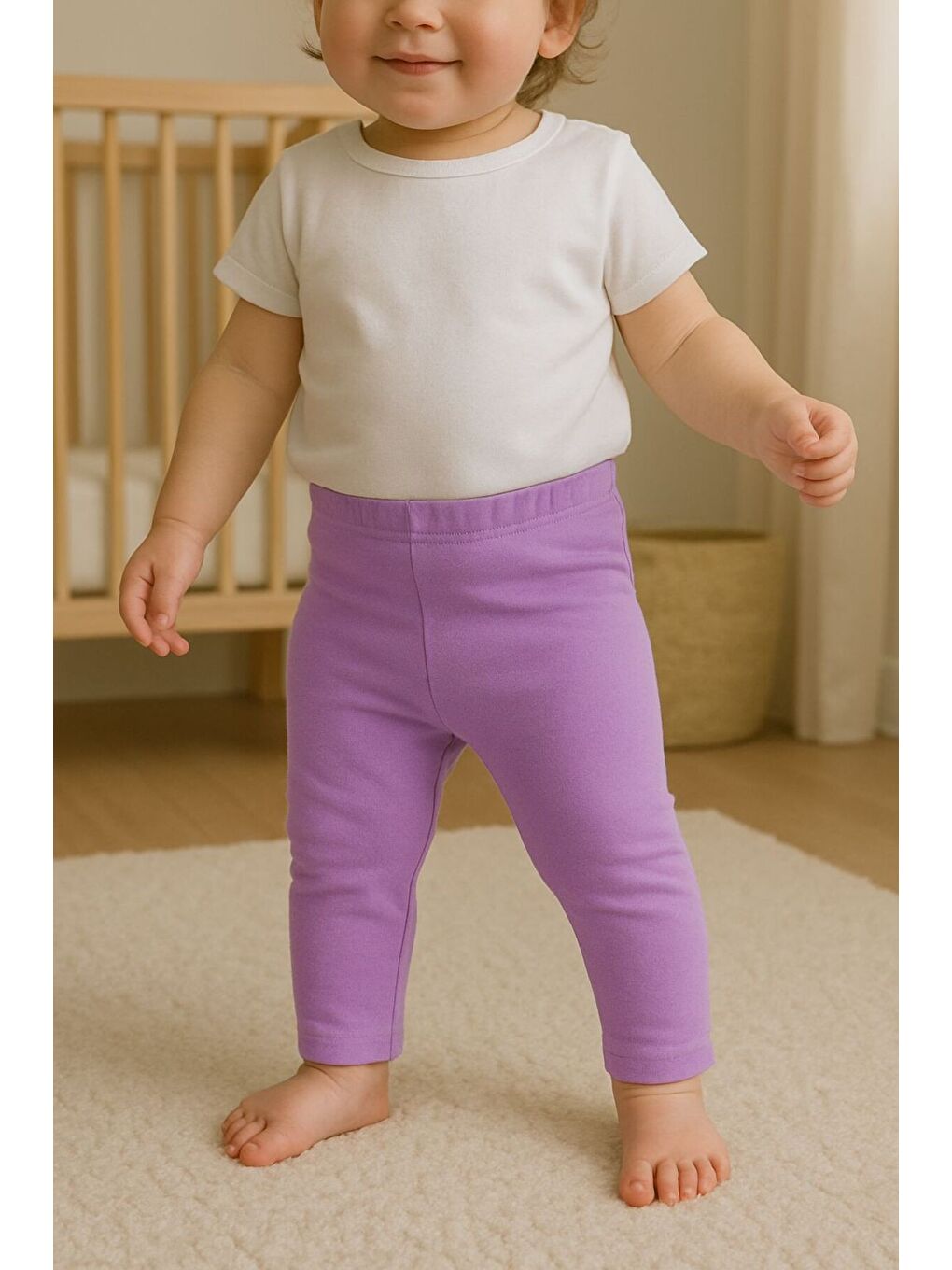 Lila Unisex Bebek İkili Düz Renkli Organik Kumaş 2'li Tayt Seti İlkbahar Yazlık-3