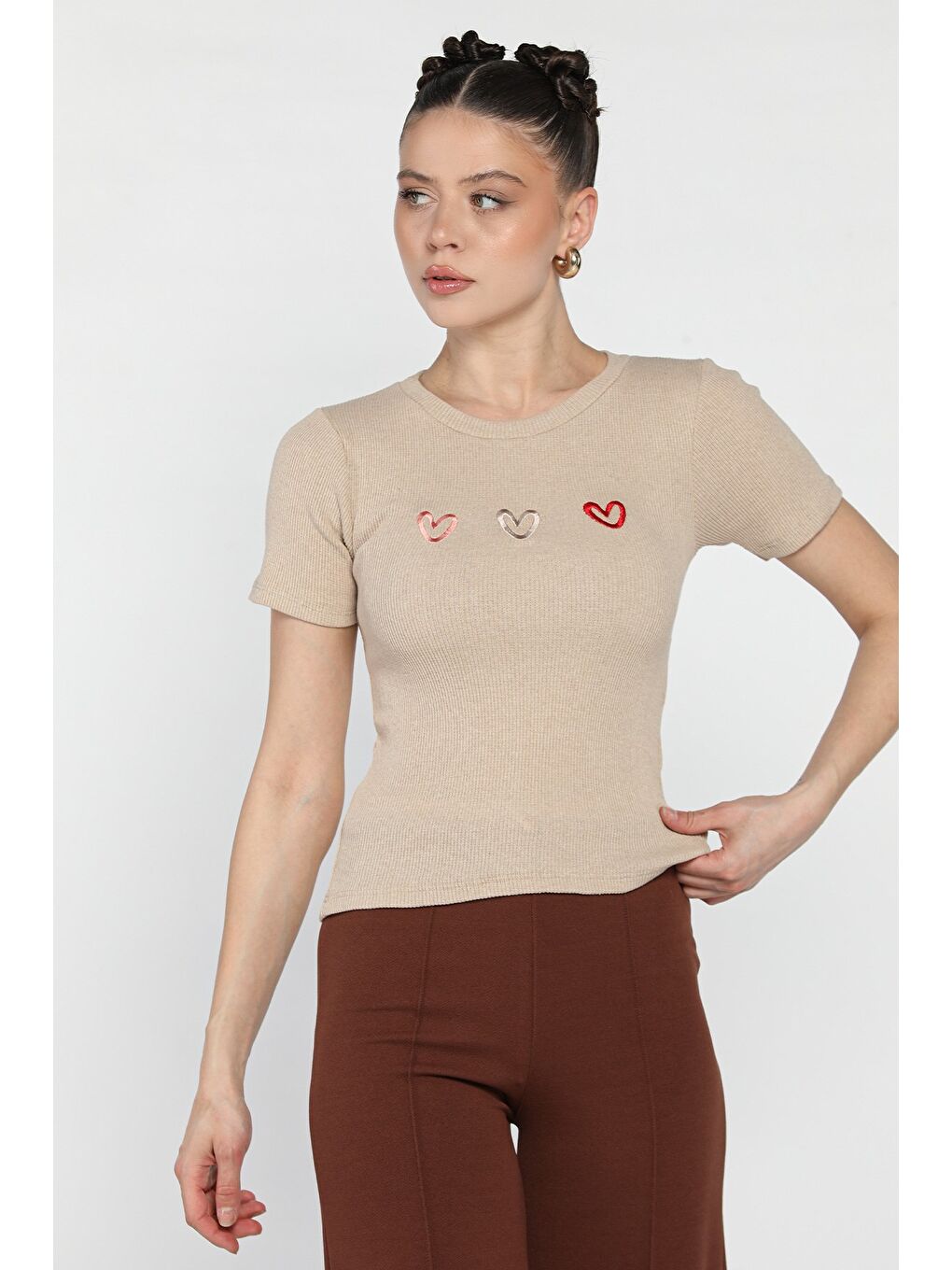 Bej Kalp Nakışlı Kaşkorse Bluz (s-m-l Uyumludur)-1