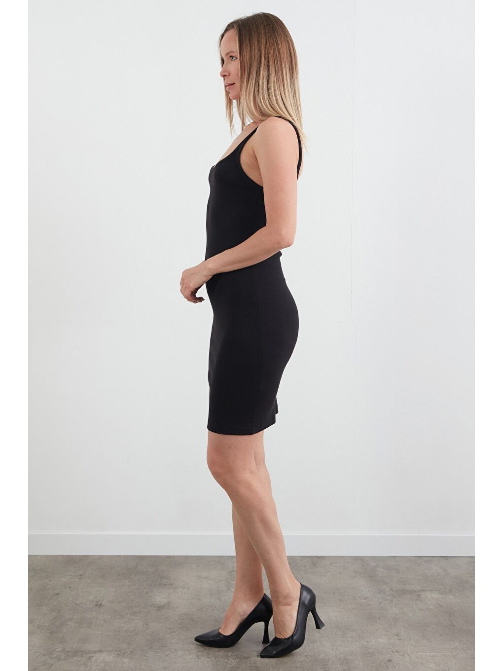 Siyah Basic Askılı Modal Elbise-2