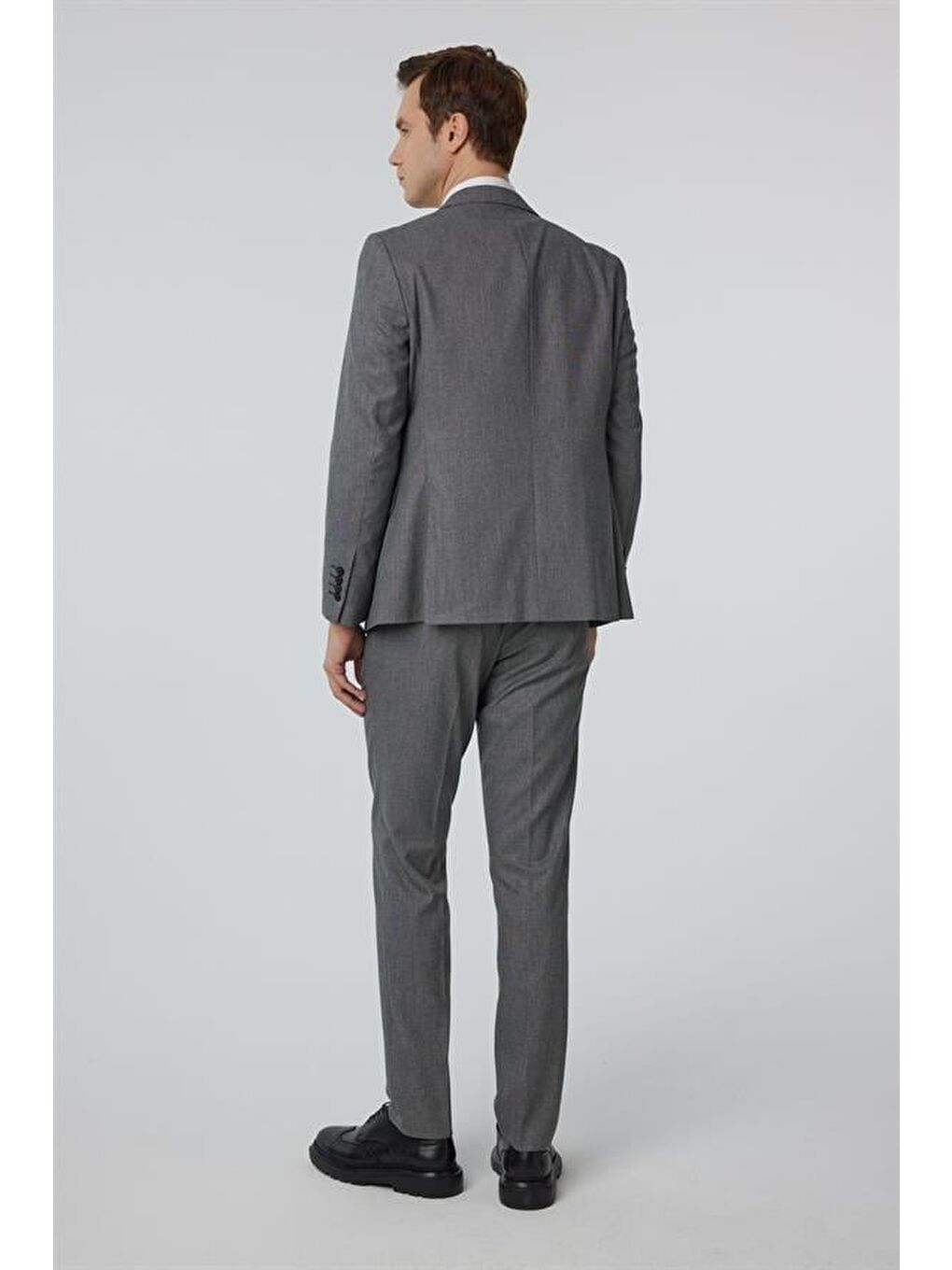 Antrasit Slim Düz Sivri Yaka 6 Drop Yelekli Takım Elbise-4