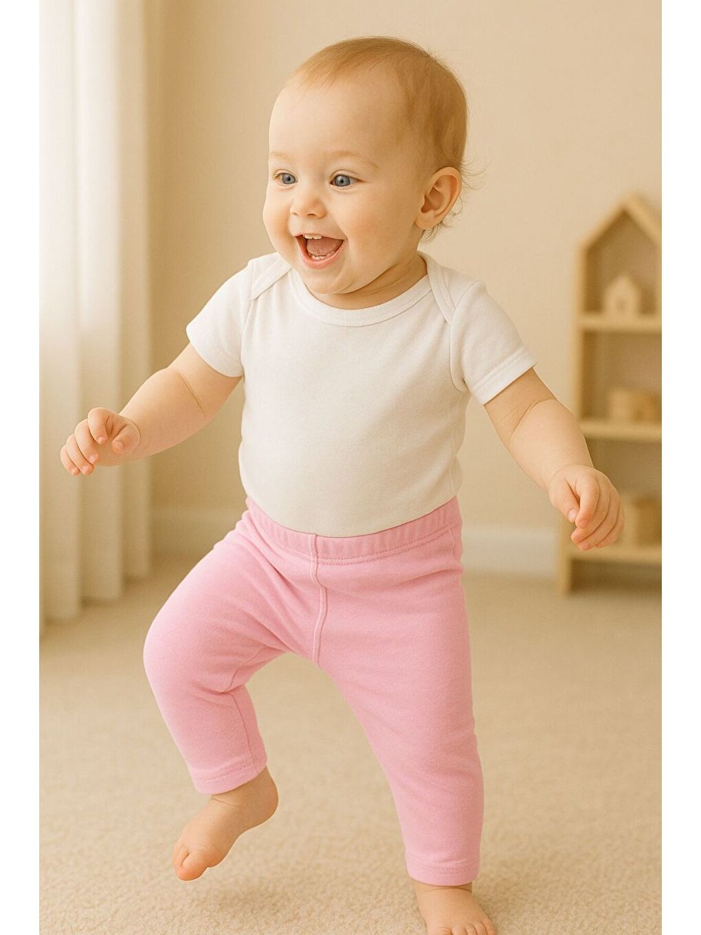 Lila Unisex Bebek İkili Düz Renkli Organik Kumaş 2'li Tayt Seti İlkbahar Yazlık-4