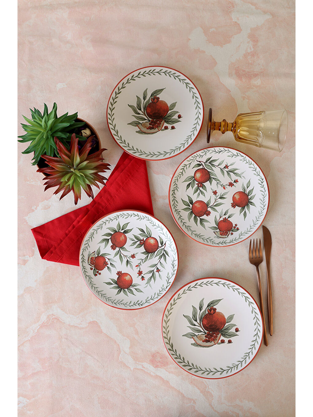 Karışık Nar Ege Pasta Tabağı 20 Cm 4 Adet-2