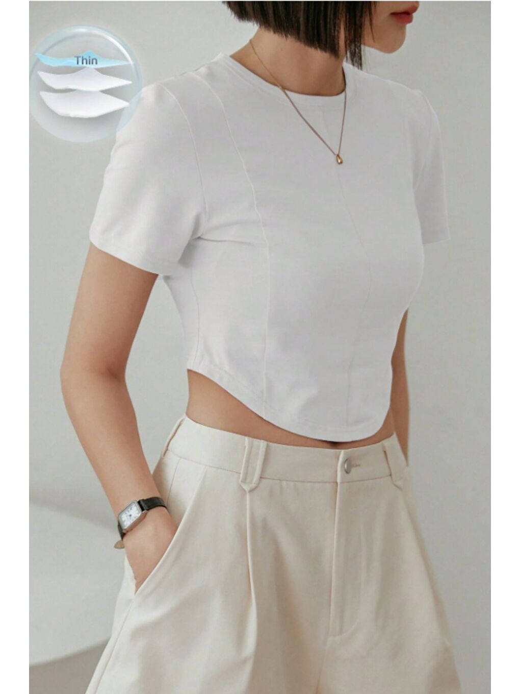 Beyaz Kadın Crop Tişört Slim Fit Basic Kısa Kollu Yazlık Üst