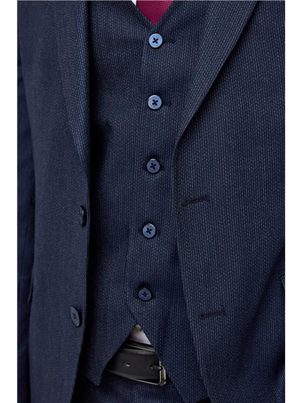 Lacivert Slim Desenli Mono Yaka 6 Drop Yelekli Takım Elbise-1