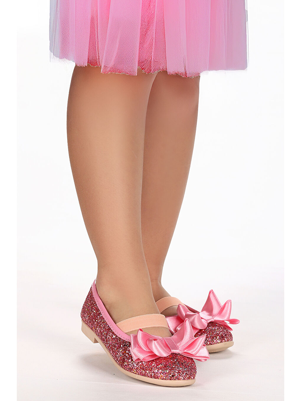 Pembe Panı Cam Kırığı Fiyonk Lastikli Kız Çocuk Babet Ayakkabı-2