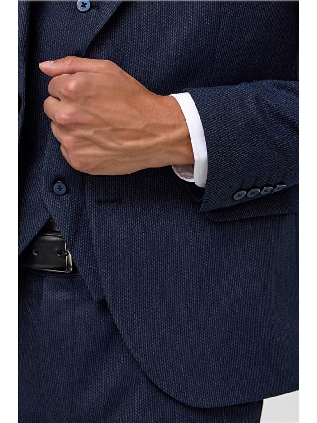 Lacivert Slim Desenli Mono Yaka 6 Drop Yelekli Takım Elbise-2