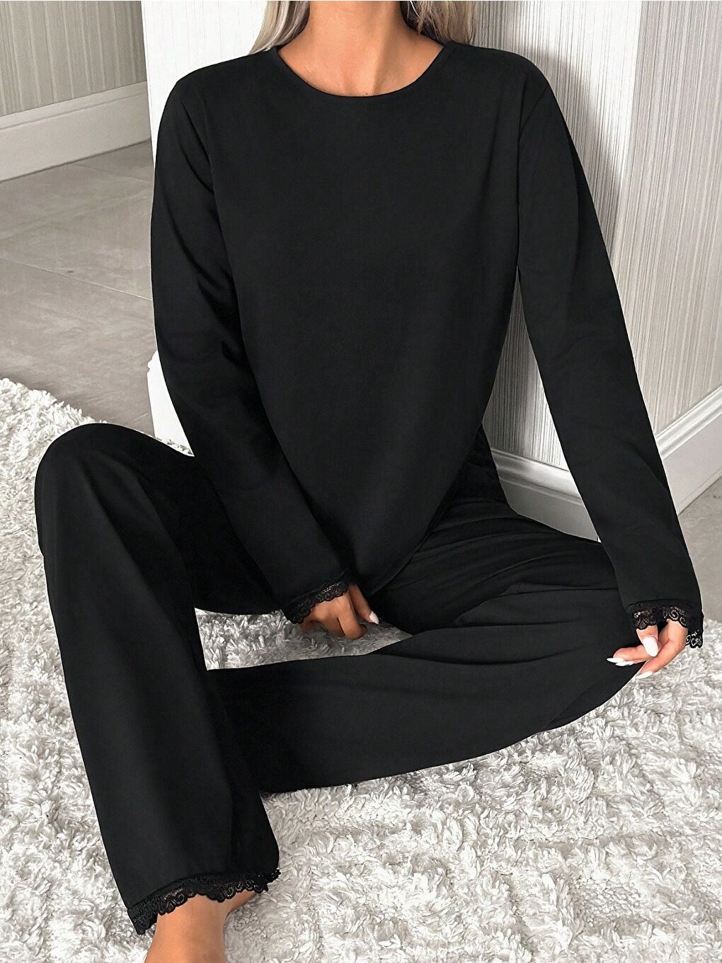 Dantel Detay Premium Siyah Suprem Pijama-4