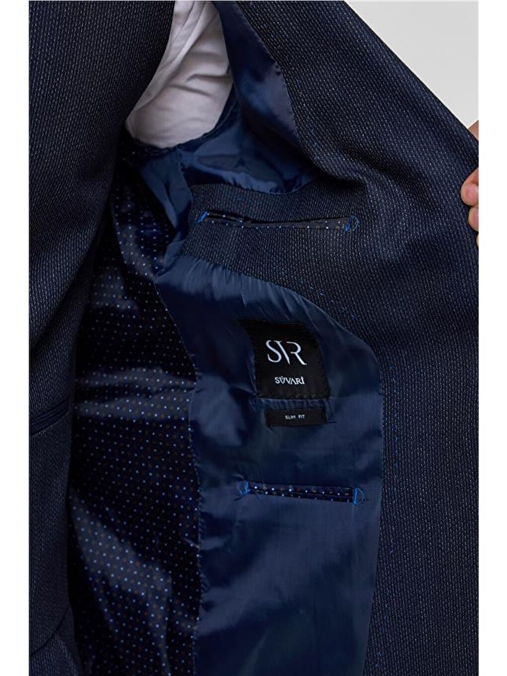 Lacivert Slim Desenli Mono Yaka 6 Drop Yelekli Takım Elbise-3