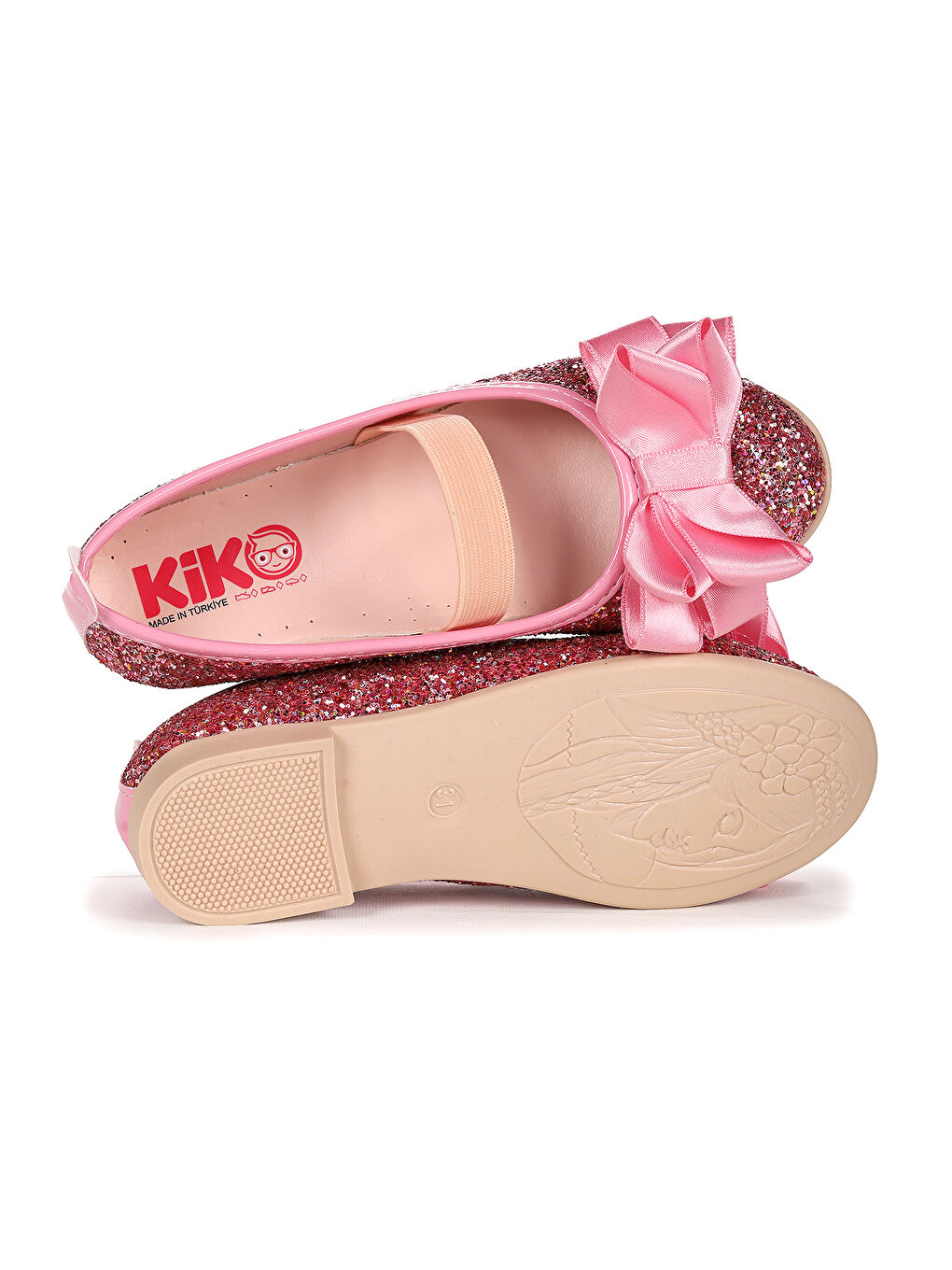 Pembe Panı Cam Kırığı Fiyonk Lastikli Kız Çocuk Babet Ayakkabı-4