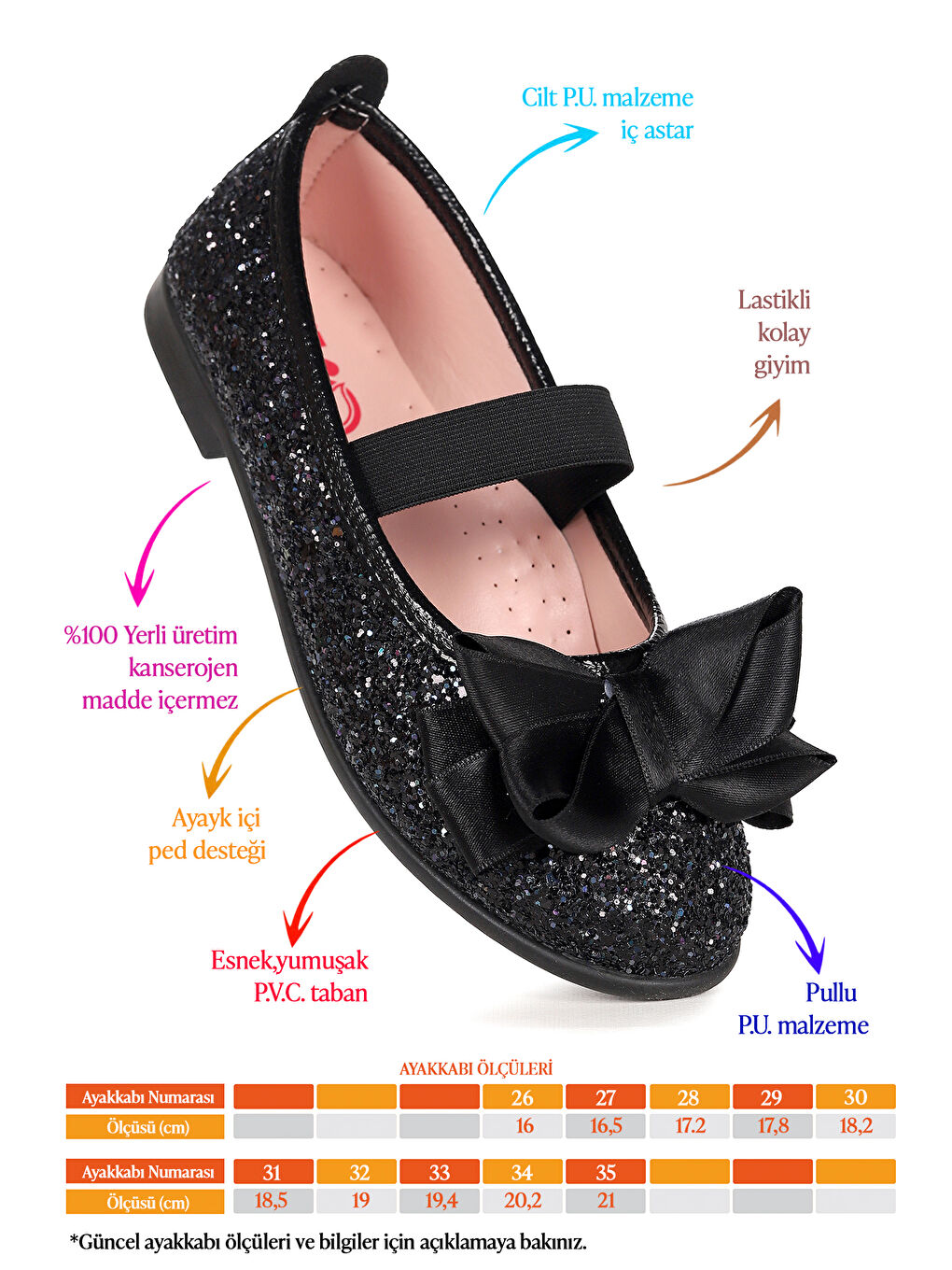 Siyah Panı Cam Kırığı Fiyonk Lastikli Kız Çocuk Babet Ayakkabı-1