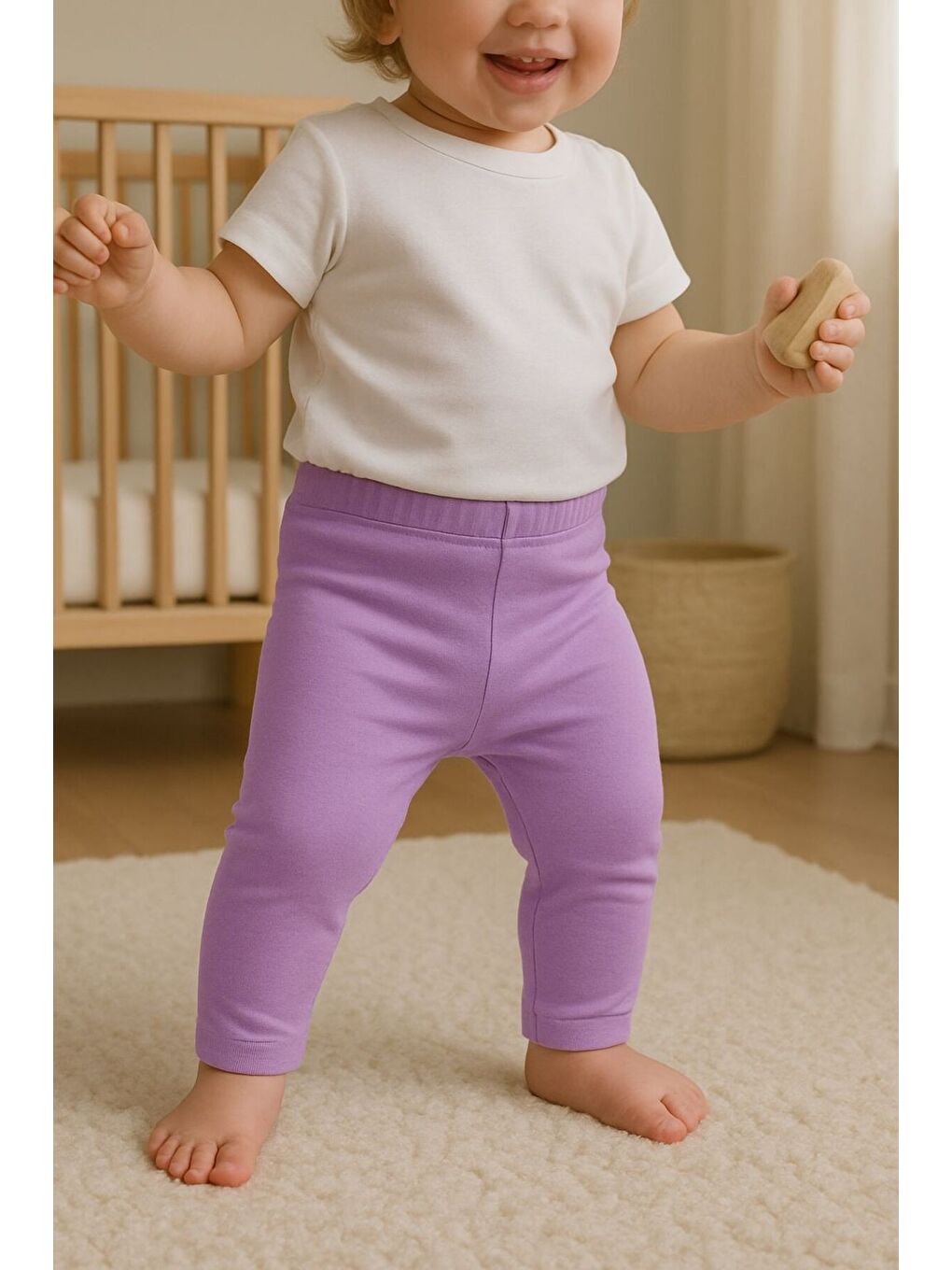 Lila Unisex Bebek İkili Düz Renkli Organik Kumaş 2'li Tayt Seti İlkbahar Yazlık-6