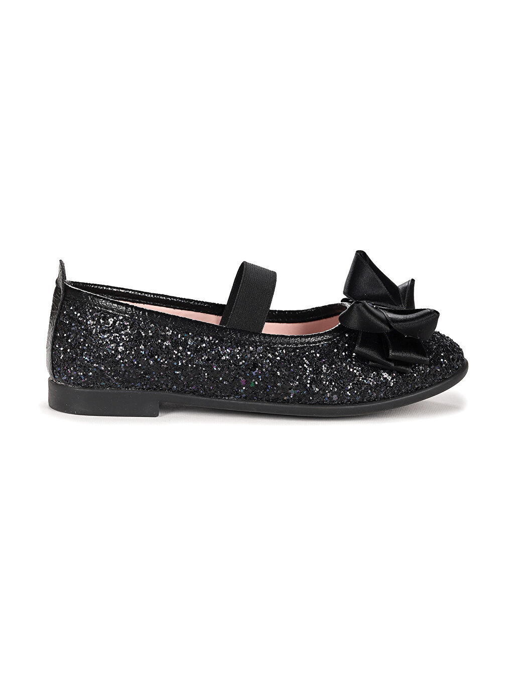 Siyah Panı Cam Kırığı Fiyonk Lastikli Kız Çocuk Babet Ayakkabı-3