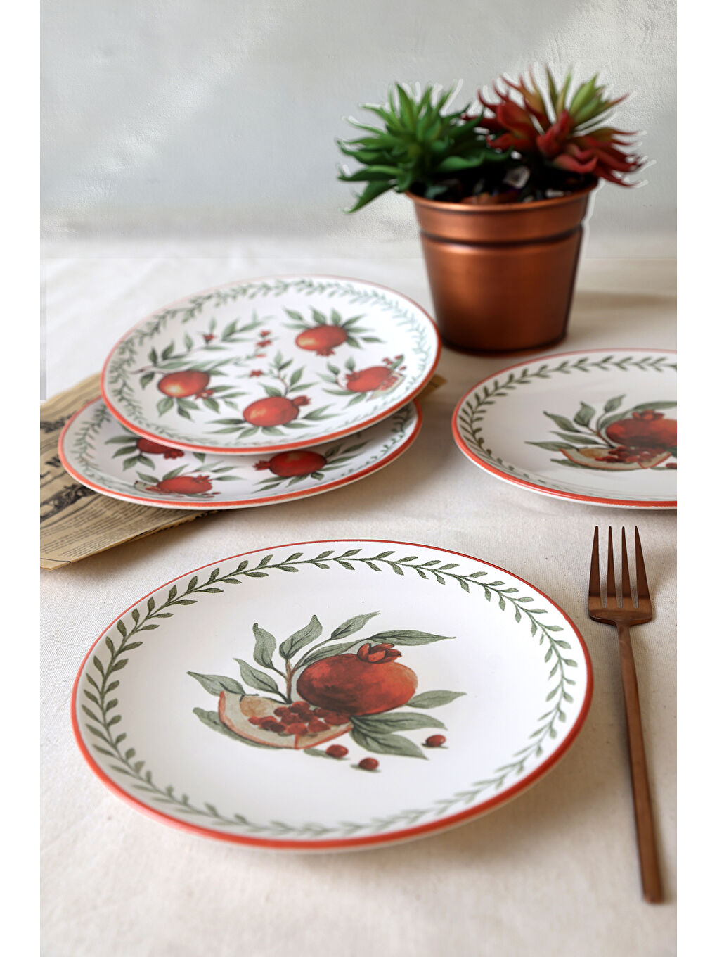 Karışık Nar Ege Pasta Tabağı 20 Cm 4 Adet-4