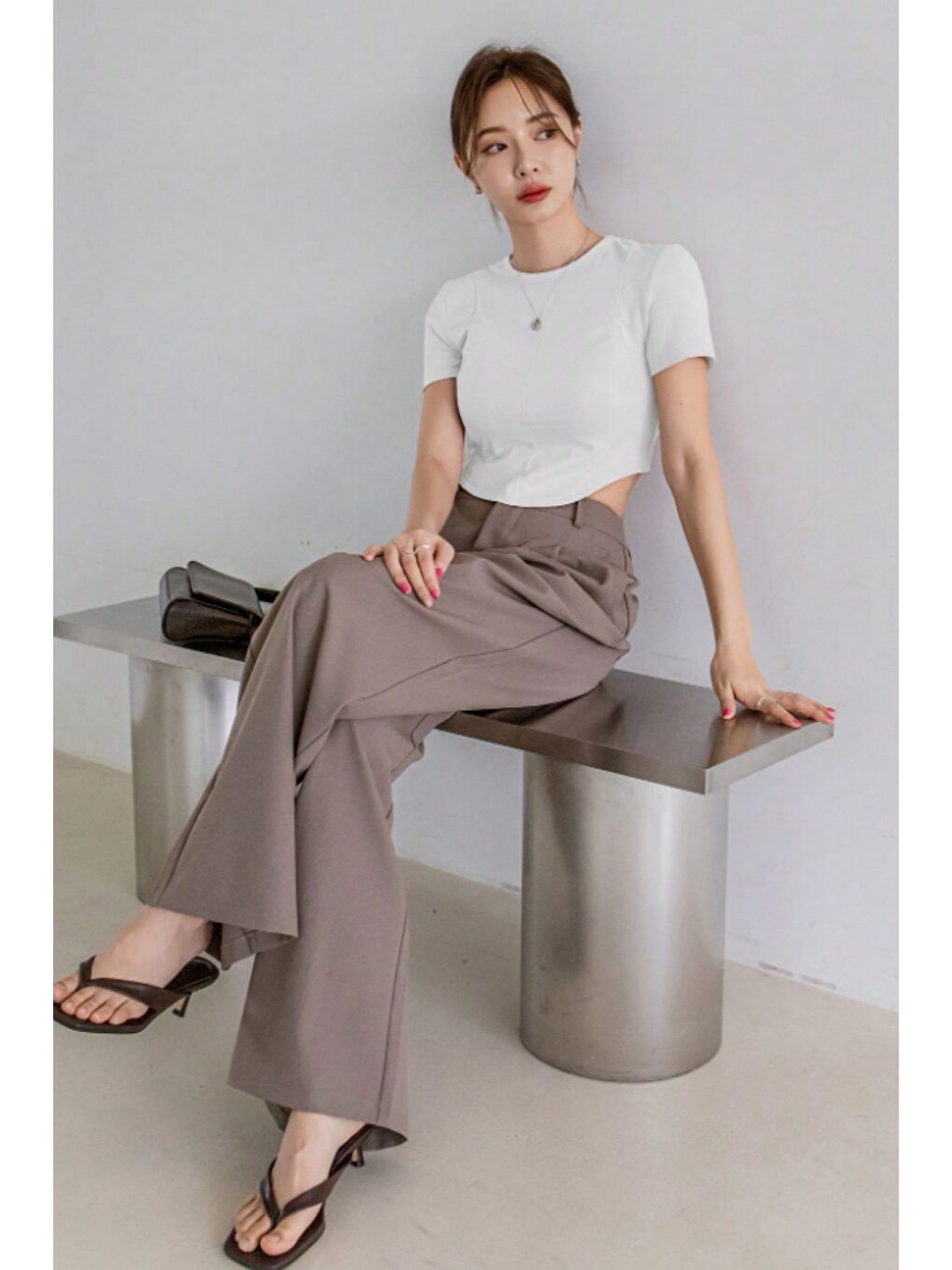 Beyaz Kadın Crop Tişört Slim Fit Basic Kısa Kollu Yazlık Üst-3