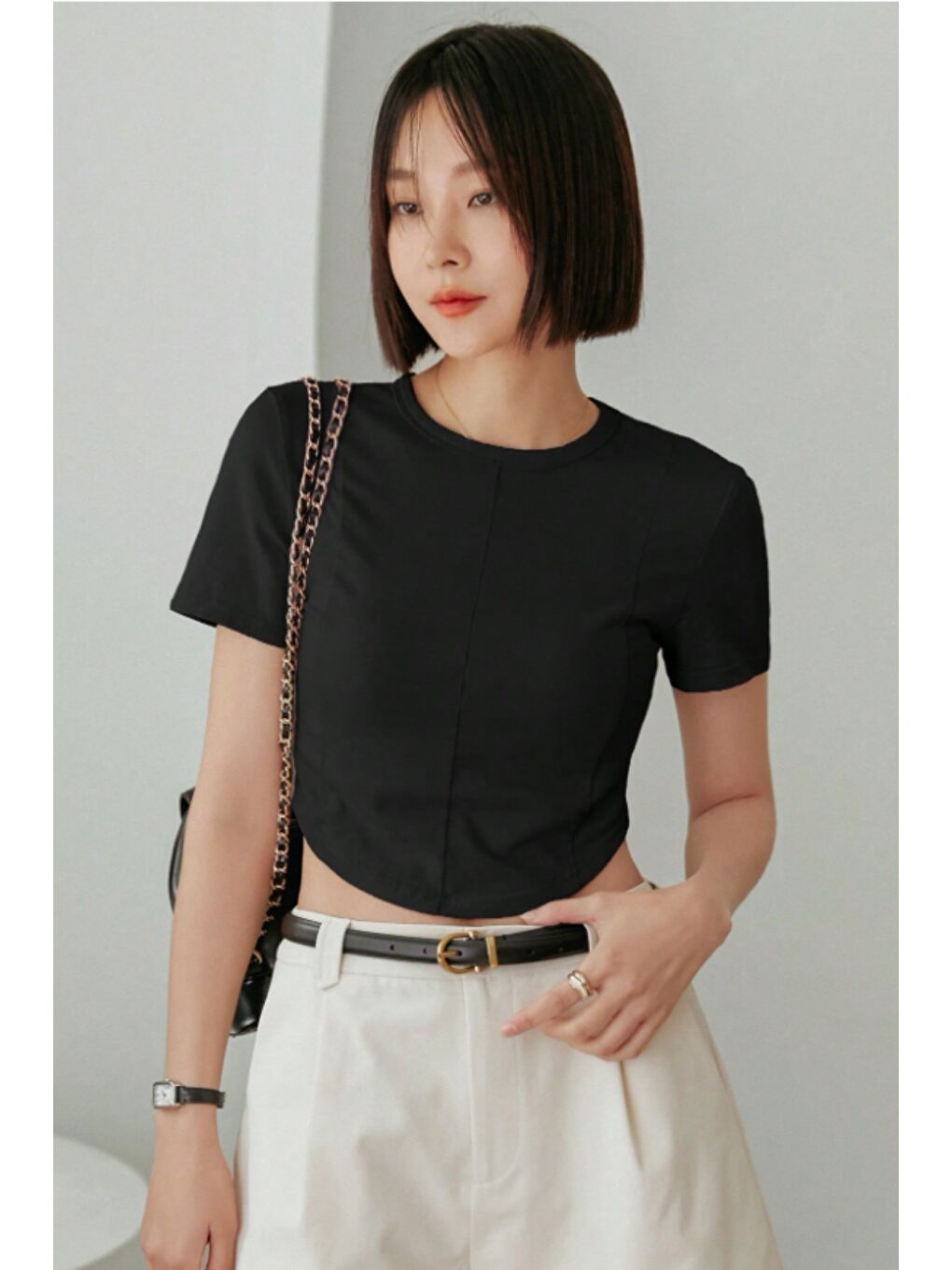 Siyah Kadın Crop Tişört Slim Fit Basic Kısa Kollu Yazlık Üst-2