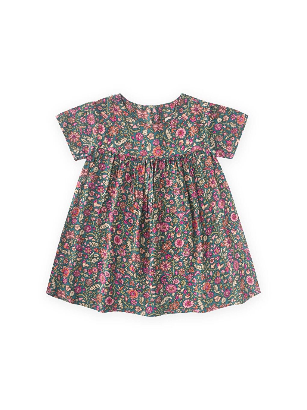 Desenli Dökümlü Elbise 1-8 Yaş Yeşil