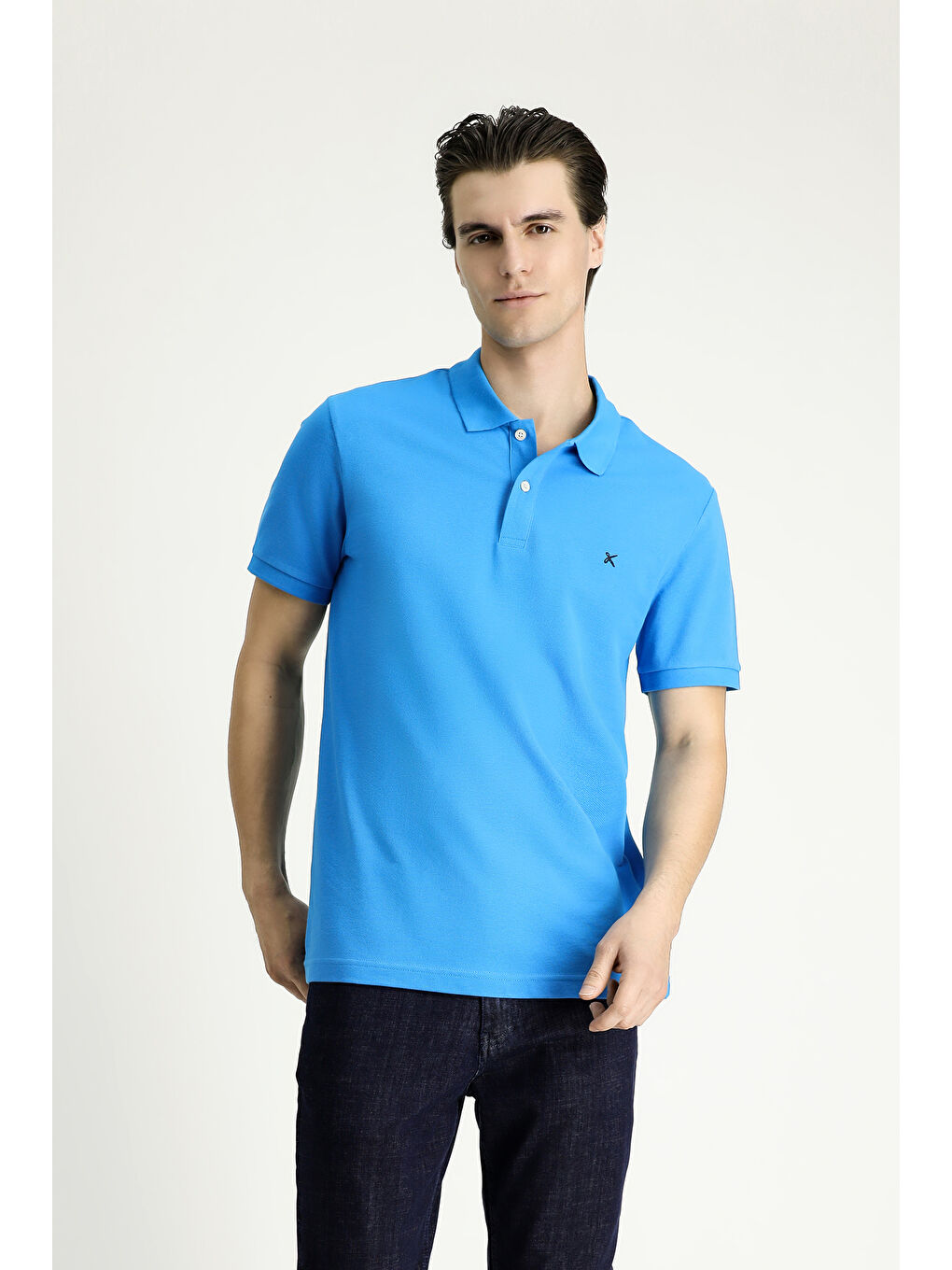 Mavi Slim Fit Dar Kesim Nakışlı Pamuk Polo Yaka Tişört