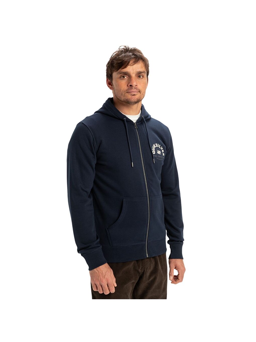 Lacivert Graphic Mix Hoodie Zip Erkek Mavi Sweatshirt-1