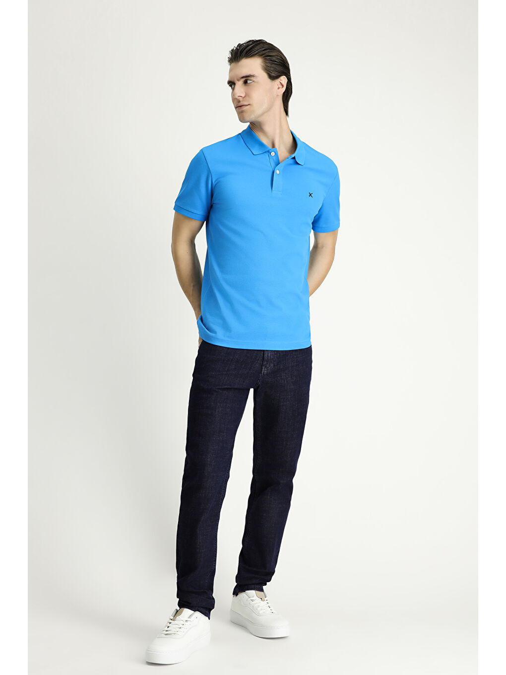 Mavi Slim Fit Dar Kesim Nakışlı Pamuk Polo Yaka Tişört-1